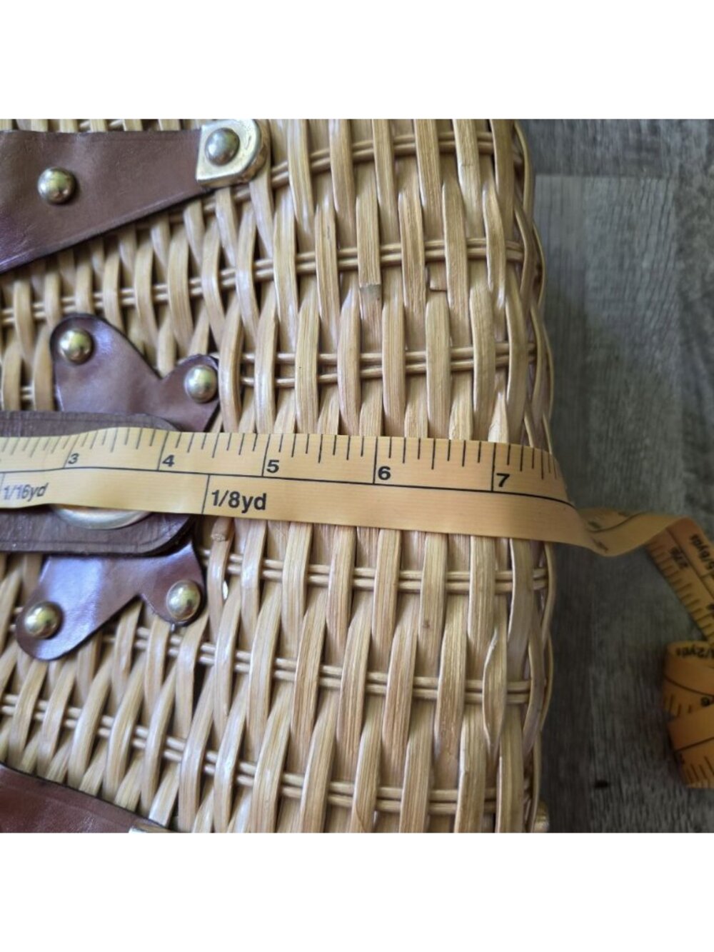 Goldeco Vintage 1960s Wicker Basket Handbag Leather Trim Top Handle Box Purse - Picture 16 of 16